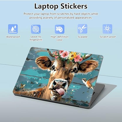 Universal Laptop Skin Sticker with 2 Wrist Pad Skins, Waterproof Scratch Resistant Vinyl Laptop Cover Decal, Cut to Fit for 11–15.6 Inch MacBook HP Dell Lenovo, Dairy Cattle Flower - color: Dairy Cattle Flower