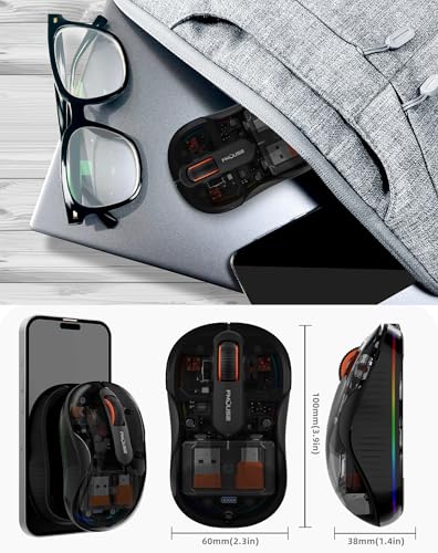 Bluetooth Wireless Mouse, Transparent RGB Tri-Modes Mouse,Bluetooth & 2.4GHz for Multi Device, USB-C Receiver Ideal for MacBook/Laptops, Rechargeable, Silent, Portable, Cool LED, Ergonomic - Black - color: Black