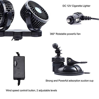 PME 12V Dual-Head Powerful Auto Fan (suction cup)