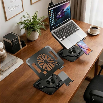 360 Rotating 2-in-1 Laptop Stand with Phone Holder,Ergonomic Adjustable Computer Riser for Desk,Computer Stand for Laptop,Foldable Laptop Holder,Compatible with All Laptops and Phones