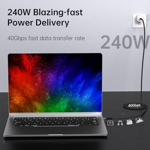 240W USB 4 Cable 6.6ft, Supports 8K@60Hz HD Display & 40Gbps Data Transfer, USB C to USB C Fast Charging for iPhone 15/Pro/Plus/Pro Max, Samsung Galaxy, Hub, Docking Station, Monitors and More - size: 6.6FT
