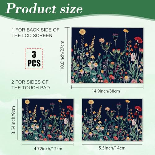 PLIGREAT 3 Pcs Laptop Skin Stickers Vinyl Decals for PC Notebook Keyboard Cover Laptops Case Protector Films Decorative Laptops Sticker Waterproof Removable Green Plants Flowers Laptop Decals