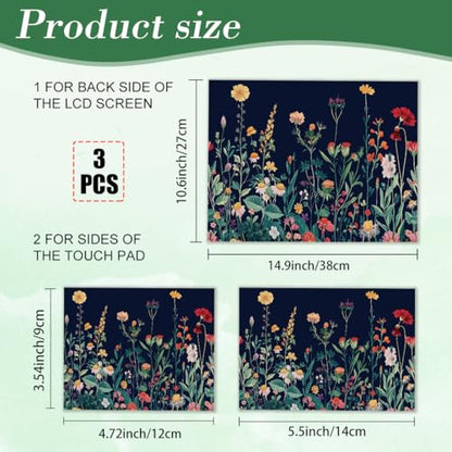 PLIGREAT 3 Pcs Laptop Skin Stickers Vinyl Decals for PC Notebook Keyboard Cover Laptops Case Protector Films Decorative Laptops Sticker Waterproof Removable Green Plants Flowers Laptop Decals