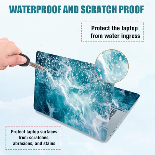 PLIGREAT 15 Inches Laptop Decal Sticker Skin Cover, Sea Wave Pattern Laptop Sticker Decals Fits 12" to 15" Laptops Universal Waterproof Removable, Blue White - color: Blue White