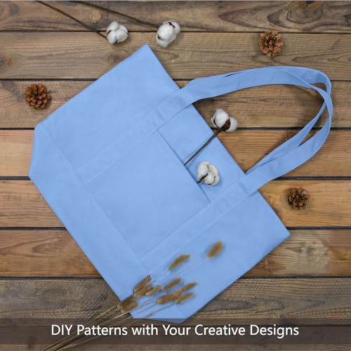 TOPDesign 1-Pack Canvas Tote Bag with an External Pocket, Reusable Grocery Shopping Bag, Top Zipper Closure, Daily Essentials (Light Blue) - color: Light Blue