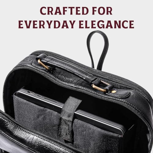 15.6" Luxury Black Leather Laptop Backpack for Men & Women. Leather Bag for Professional Use in Office & Business - color: Black