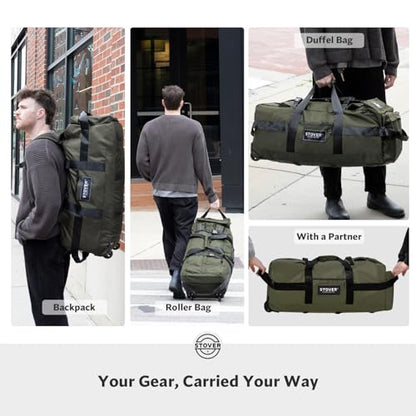 45/80/100L Rolling Duffel Bag with Wheels, X-Large Durable Travel Duffle + Toiletry Bag, Heavy Duty, Packable with Shoulder Straps- Use as Luggage or Backpack, Men/Women (Green) - color: Green