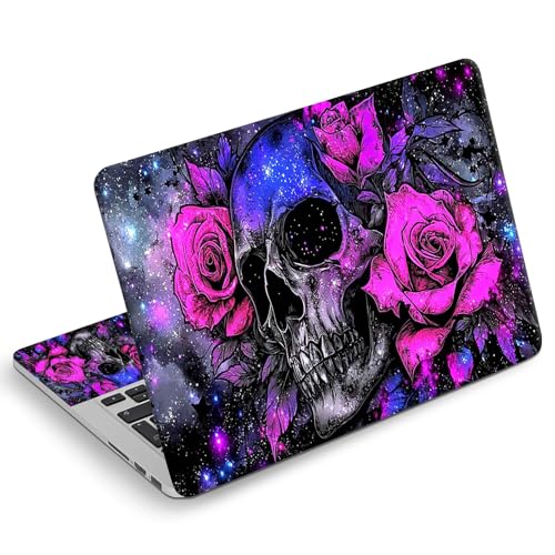 Universal Laptop Skin Sticker Decal, Compatible with MacBook HP Dell Lenovo 12"-15.6", Reusable Vinyl Notebook Cover 3PCS Set, High-Recognition Film-Skull Purplish red Flowers - color: skull purplish red Flowers