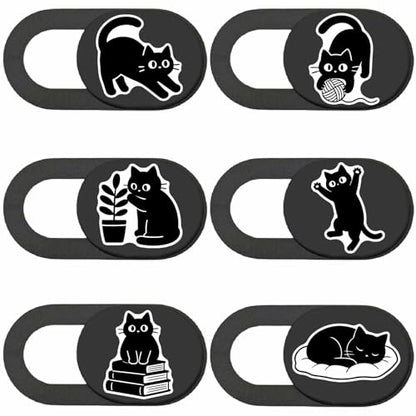6Pcs 6 Styles Cat Camera Cover Slide Cute Privacy Guard Accessories, 0.04 Inch Ultra Thin Webcam Cover Protector Blocker for Laptop Desktop Computer Tablet Notebook Mini PC Home Office Use - color: Black Cat