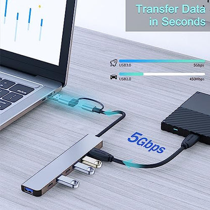 Aluminum USB C & USB Hub 7-in-1 with USB 3.0, USB-C Ports for PC/Laptops/MacBook Pro/Air/iMac/iPad and More Devices