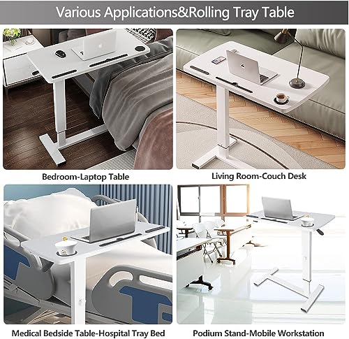 BeGyoku Overbed Table,Hospital Bed Table,Pneumatic Bedside Table Adjustable Over The Bed with Hidden Wheels&USB,Mobile Laptop Cart&Rolling Tray Table Hospital Home Use-White1 - color: White1-32" L X 16" W