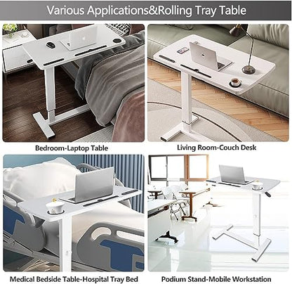 BeGyoku Overbed Table,Hospital Bed Table,Pneumatic Bedside Table Adjustable Over The Bed with Hidden Wheels&USB,Mobile Laptop Cart&Rolling Tray Table Hospital Home Use-White1 - color: White1-32" L X 16" W