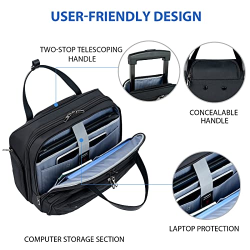 VANKEAN 15.6" Rolling Laptop Bag Waterproof RFID Travel Business Black