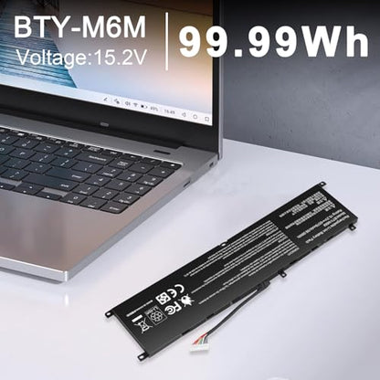 BTY-M6M Battery Replacement for MSI GS66 Stealth 10SD 10SE GE76 Raider 10SF 10SFS 10SGS GE66 Raider 10UE 10UG 10UH 11UE 11UG 11UH WS66 10TK 10TL WE76 11UK 11UM Creator 15 A11UE A11UH A10SD A10SE - size: BTY-M6M