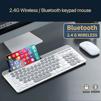 Wireless Keyboard and Mouse Combo with Phone Tablet Holder, Rechargeable Dual-Mode (Bluetooth 5.0 and 3.0 +2.4G) Multi-Device Silent Mouse for Windows, iPad, Tablet, MacOS,iOS,Android (Grey+White) - color: Grey+White