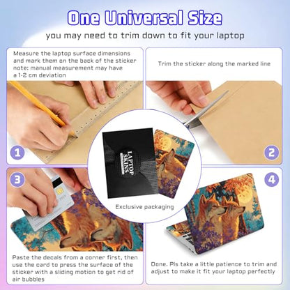 Universal Laptop Skin Sticker Decal, Compatible with MacBook HP Dell Lenovo 12"-15.6", Reusable Vinyl Notebook Cover 3PCS Set, High-Recognition Film-Moon Forest Wolves - color: Moon Forest Wolves