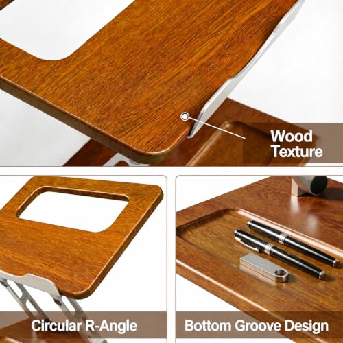 Adjustable Laptop Desk Stand Wood with Storage Slot | Ergonomic Foldable Computer Riser ，Ventilated Cooling Design, Fit all 10-17 Inch Laptops & Tablets