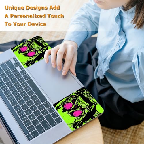 Universal Laptop Skin Sticker with 2 Wrist Pad Decals, 3-Piece Removable Vinyl Laptop Cover, Neon Green Skull Waterproof Anti-Scratch, Easy-Trim Fit for 13.3" 14" 15.6" Laptops - color: Neon Green Skull