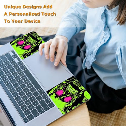 Universal Laptop Skin Sticker with 2 Wrist Pad Decals, 3-Piece Removable Vinyl Laptop Cover, Neon Green Skull Waterproof Anti-Scratch, Easy-Trim Fit for 13.3" 14" 15.6" Laptops - color: Neon Green Skull
