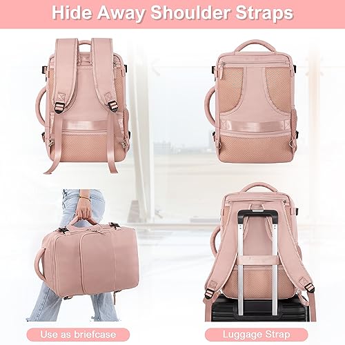 Sinaliy Travel Backpack, Carry on Flight approved Travel Bag with Multi-Pockets, Waterproof 17.3inch Laptop Backpack for Men Women, Pink | Waterproof 17.3 Inch Laptop Backpack with Multi-Pockets, Personal Item Travel Bag for Women Work, College, Business,