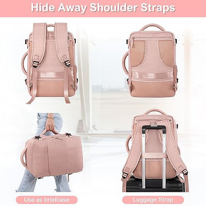 Sinaliy Travel Backpack, Carry on Flight approved Travel Bag with Multi-Pockets, Waterproof 17.3inch Laptop Backpack for Men Women, Pink | Waterproof 17.3 Inch Laptop Backpack with Multi-Pockets, Personal Item Travel Bag for Women Work, College, Business,