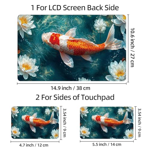 Universal Laptop Skin Sticker Decal, 12"-15.6" Aesthetic Vinyl Wrap, Koi Fish Water Lily Waterproof Notebook Cover Art Protector for MacBook HP Dell Lenovo, Fits 13" 14" 15" 15.6" - color: Koi Fish Water Lily