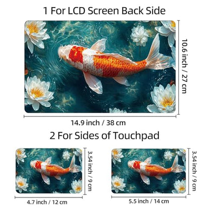 Universal Laptop Skin Sticker Decal, 12"-15.6" Aesthetic Vinyl Wrap, Koi Fish Water Lily Waterproof Notebook Cover Art Protector for MacBook HP Dell Lenovo, Fits 13" 14" 15" 15.6" - color: Koi Fish Water Lily