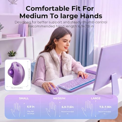seenda Wireless Trackball Mouse, Ergonomic Bluetooth Rollerball Mice,Purple | USB-C rechargeable, 3-device Bluetooth+2.4G USB, thumb control, 5-level DPI and space-saving comfort for laptop, PC and Mac. - color: Purple