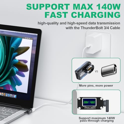 HanCenDa USB Type C Magnetic Adapter 2Pack, 24Pins 90 Degree USB C with PD 140W Charge 40Gbps 8K 60Hz Video for Thundebolt 3/4 MacBook Pro/Air Phone and More Devices - style: Vertical