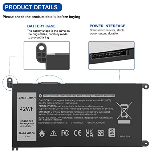 TREE.NB YRDD6 1VX1H Battery for Dell Inspiron 5481 5482 5485 5491 5591 7586 3310 2-in-1 3493 3582 3583 3584 3593 3793 5480 5482 5485 5491 5493 5585 5590 5593 5594 5598 VM732 P75F 01VX1H 11.4V/42Wh - size: ‎YRDD6