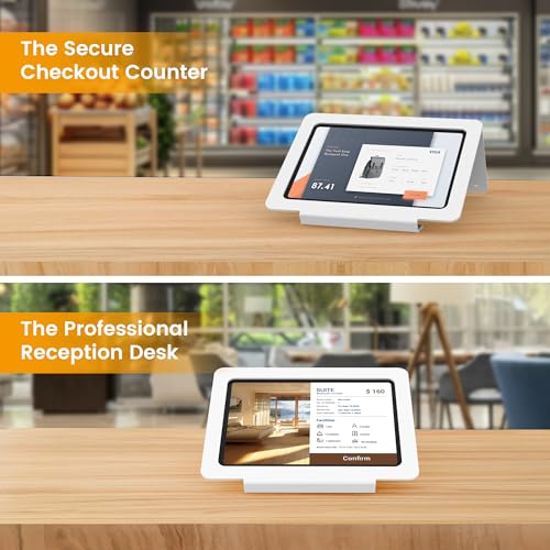 Tablet Desk Stand, All Metal 30° Ergonomic with Security Cable Lock for Office, POS Counter, Reception - Compatible with iPad 10th(10.9"), Pro 11", Air 4/5, Air 11"(M2/M3/M4), iPad 11"(A16) - color: White