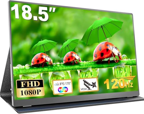 18.5 Inch Portable Monitor, FHD 120Hz IPS HDR 125% sRGB USB-C HDMI External Travel Monitor with Built-in Speakers, VESA Compatible for Laptop MacBook PC Surface PS5 Xbox - size: 18.5