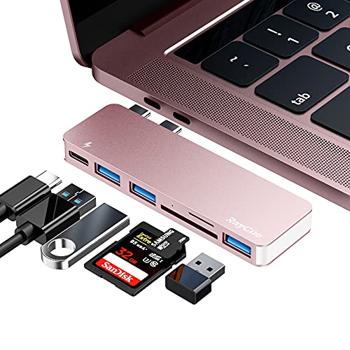 USB C Hub Adapter for MacBook Pro/Air 2020 2019 2018, 6 in 1 USB-C Accessories Compatible with MacBook Pro 13″ and 15″ with 3 USB 3.0 Ports, TF/SD Card Reader, Power Delivery (Pink)