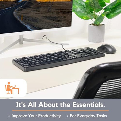 X9 Performance Wired Keyboard - Ultra Slim Full Size Ergonomic Computer Keyboard - Basic USB Keyboard for PC Desktop, Laptop with 5ft Corded Wire, 104 Quiet Keys, 14 Shortcuts, and Kickstand