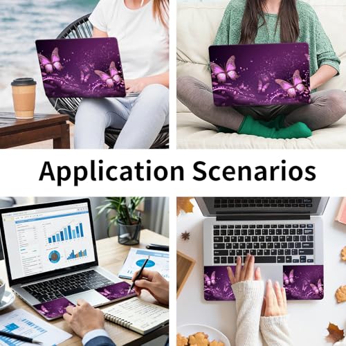 15.6 Inch Laptop Skin Sticker, Reusable Vinyl Cover Protector with 2 Wrist Pad Skins, Removable Waterproof Scratch-Resistant for 12-15.6 Inch Laptop Notebook,Purple Butterflies - color: Purple Butterflies