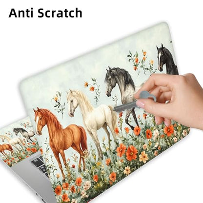 Aesthetic Laptop Skin Cover,12-15.6 Inch Universal Vinyl Sticker Decal,Waterproof Scratch-Resistant Notebook Wrap,Removable Residue-Free Protector,Horses Flowers Field - color: Horses Flowers Field