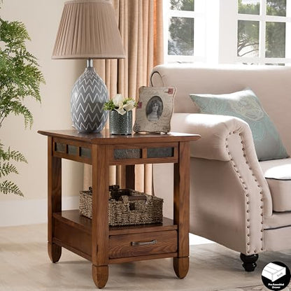 Leick Home 10907 Slatestone One Drawer Rustic Oak End Table, Distressed Rustic Oak - color: Rustic Oak