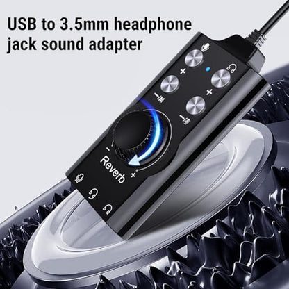 USB Sound Card, External Sound Card with Volume Control and Voice Changer, USB to 3.5mm Audio Adapter for PC Laptop Computer
