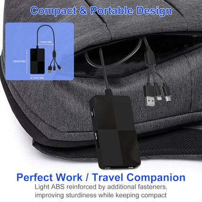 Memory Stick pro Duo Adapter Reader - 8 in 1 SD/TF/MS/CF/XD Card Reader with 3 USB 2.0 Ports for iPhone/Computer/USB-C Device, Built-in 3-in-1 Connector (Lightning, USB-C and USB-A), Plug & Play