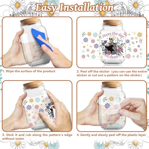 UV DTF Cup Wraps Transfer Stickers Skeleton Pattern, 10 Sheets Waterproof Custom Vinyl Transfer Sticker 16oz Coffee Glass Cup Tumbler Bottle Mug Decals for Men Women | Waterproof UV DTF Stickers, Custom Vinyl Decals for 16oz Coffee Cups Tumblers Bottles M
