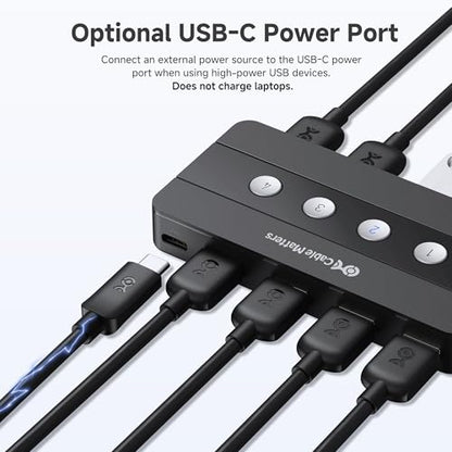 Cable Matters 4 Port USB 3.0 Switch USB Sharing Switch for 4 Computers and USBA Peripherals Including Keyboard, Mouse & Hard Drive, with a USBC Adapter for USBC USB4 and Thunderbolt 4/5