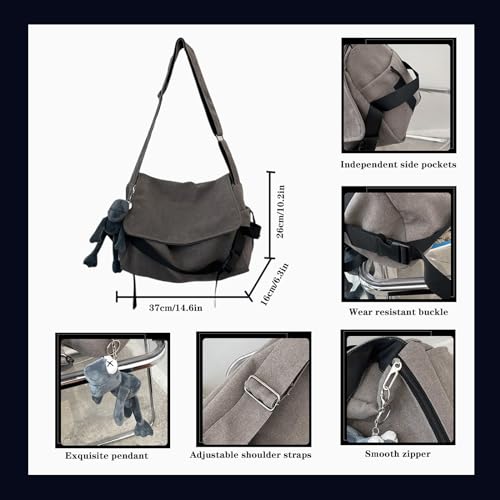 Men's canvas bag, men's and women's Japanese casual crossbody bag, men's large capacity canvas messenger bag - color: Black