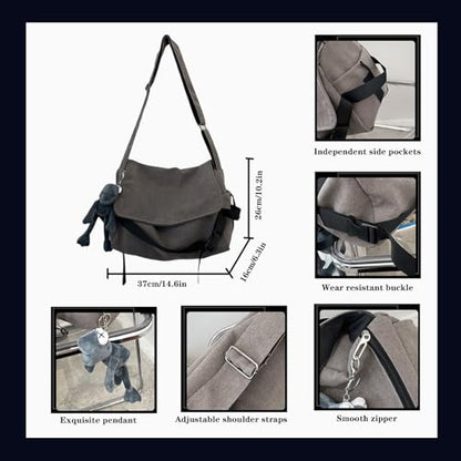Men's canvas bag, men's and women's Japanese casual crossbody bag, men's large capacity canvas messenger bag - color: Black