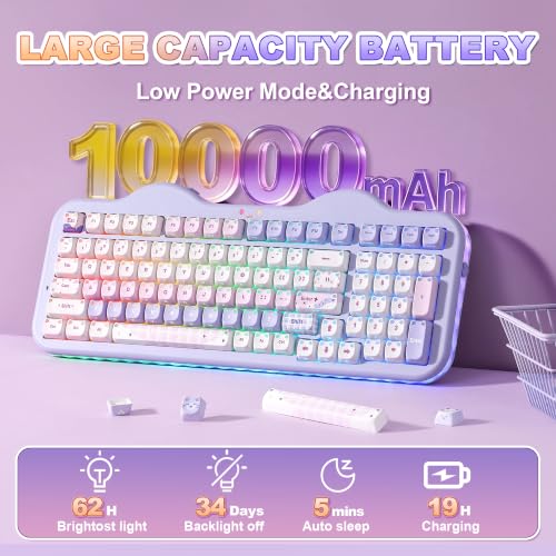 YUNZII C98 Cute Wireless Mechanical Keyboard(Purple Mao, Candy Switch) | Cake Keyboard,99 Keys with Number Pad, MAO Keycaps, BT5.0/2.4G/USB-C,Hot Swap, Gasket Mount, Custom RGB Backlight for Win/Mac - color: Purple MAO, size: Candy Linear Switch
