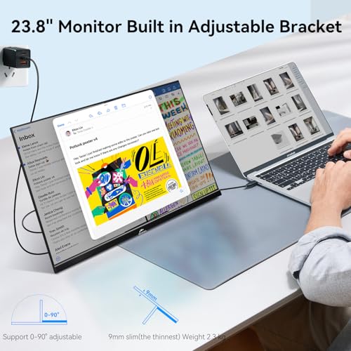 Kenowa 23.8" Large Portable Monitor 100Hz IPS FHD 1080P Freesync USB-C HDMI Gaming Monitor, External Display Dual Speakers Adjustable Stand for PC,Laptop,Mac,Phone,Game Consoles - size: 23.8"
