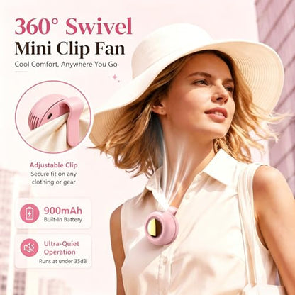 Portable Clip-On Fan, Mini Bladeless Waist Fan, 5100RPM 25dB Ultra-Quiet 3-Speed Rechargeable Small Whirlwind Fan, Hands-Free Personal Cooling for Outdoor Travel Office Camping with USB-C - color: Pink