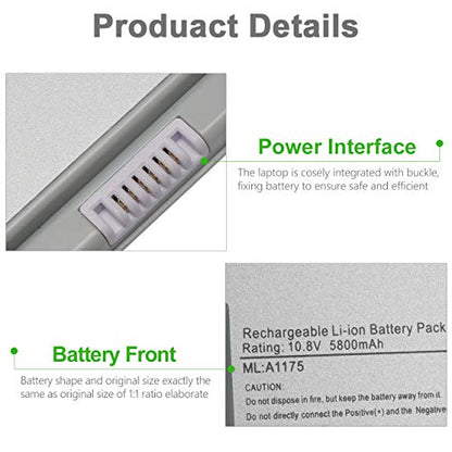 SOLICE A1175 A1260 A1211 A1226 A1150 (only for 2006 2007 2008 Version) New Laptop Battery for Apple MacBook Pro 15 inch MA348 M6099 MA348/A MA348G/A MA348J/A Laptop [10.8V 5800Mah]