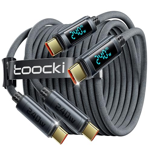 USB C Cable 240W Fast Charging Cord with LED Display, 2Pack 6.6ft, Grey | Nylon Braid, Compatible with iPhone 17 16 Pro Max Air, iPad Pro, Samsung Galaxy S26 S25, Switch, MacBook Air, Pixel - color: Grey, size: 6.6+6.6FT
