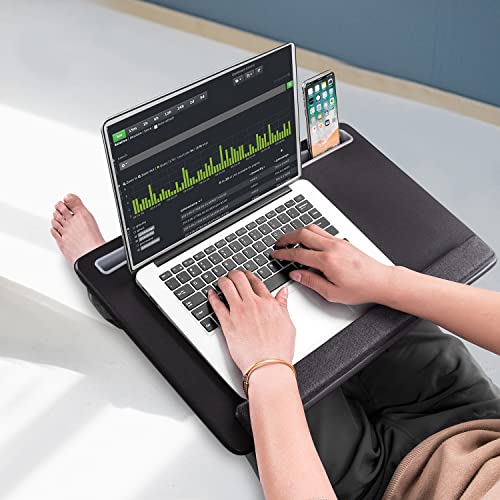 Extra Large Lap Laptop Desk - Full PU Material Mouse Pad Gaming Tray - Portable LapDesk with Phone Holder & Wrist Rest for Notebook, MacBook, Tablet, Bed, Sofa(Black, Fit Up 17.3-in Laptops) - color: Black