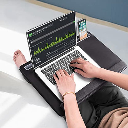 Extra Large Lap Laptop Desk - Full PU Material Mouse Pad Gaming Tray - Portable LapDesk with Phone Holder & Wrist Rest for Notebook, MacBook, Tablet, Bed, Sofa(Black, Fit Up 17.3-in Laptops) - color: Black